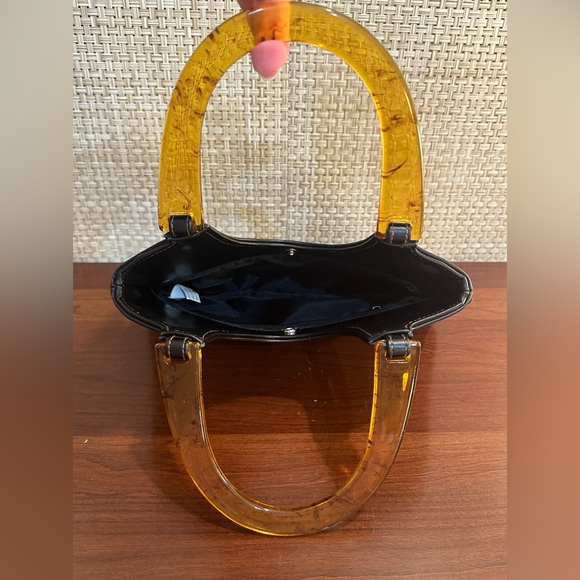 ๐4xHP๐VTG 1990s Mod Lucite Top Handle Black Faux Leather Bag - Picture 6 of 11